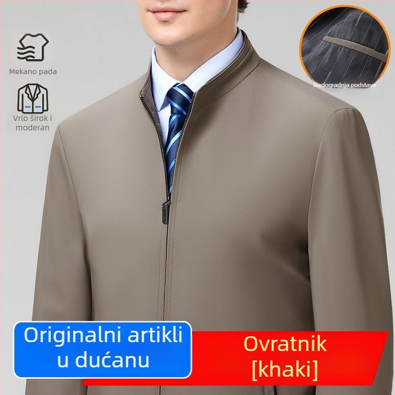 Vjetrovita jakna za proljeće i jesen za muškarce srednje i starije dobi, poslovno casual stil, s reverom i višestrukim džepovima.