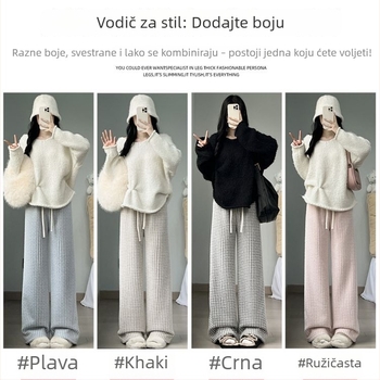 Ženske široke hlače od lambswool s uzorkom Houndstooth, jesen–zima 2025, casual, za niski rast
