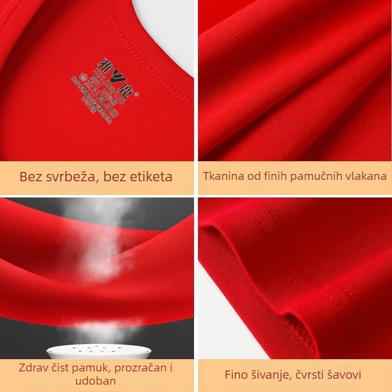Muški crveni pamučni set donjeg rublja za Godinu konja, uključuje crvenu vestu, donje rublje i čarape