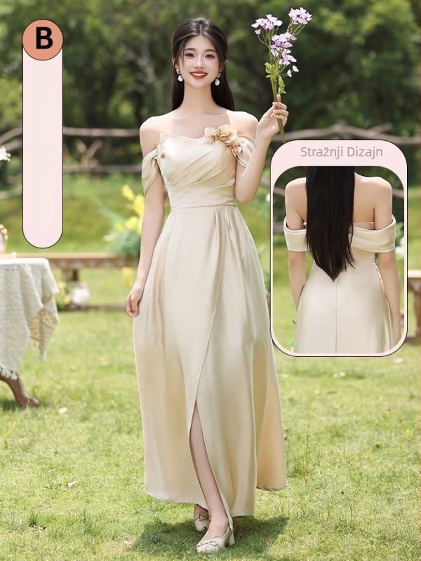 Haljina za djeveruše, svježeg i sladkog stila, bez rukava, struk u sredini, Mercerizirani poliester materijal