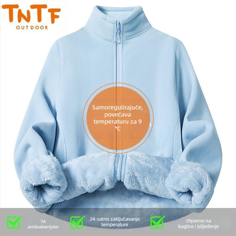 Fleece jakna s kapuljom, prugasti uzorak, topla i otporna na vjetar, podstava od poliestera