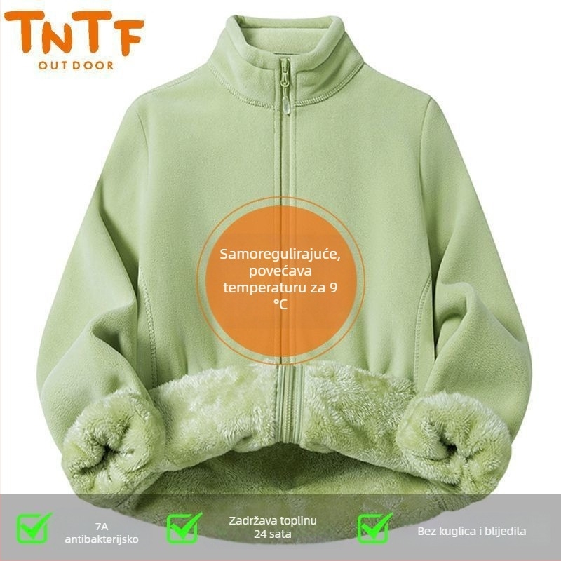 Fleece jakna s kapuljom, prugasti uzorak, topla i otporna na vjetar, podstava od poliestera