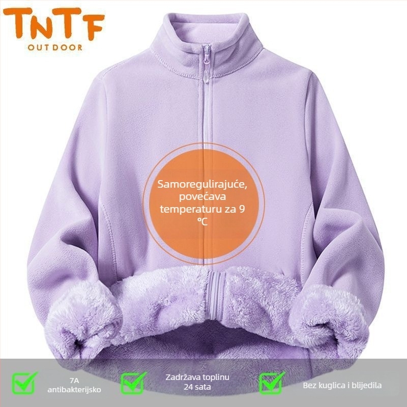 Fleece jakna s kapuljom, prugasti uzorak, topla i otporna na vjetar, podstava od poliestera