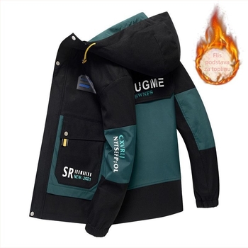 Muški zimski kaput s kapuljačom, fleece podstava, široki kroj, zatvarač sprijeda, otporan na vjetar