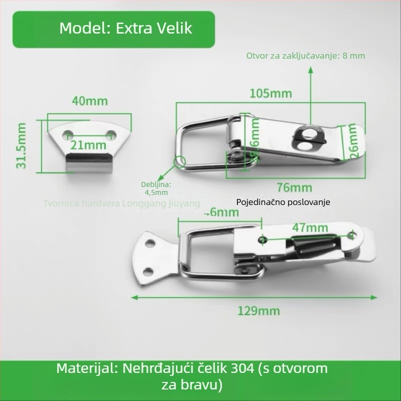 Duckbill zasun za kutiju alata, nehrđajući čelik, 150 g, otisnut logo, prilagodba