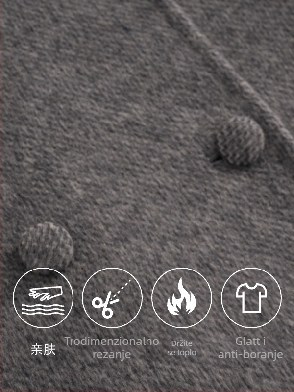 Ženski dvostruki vuneni kaput, srednja dužina, dvostruko kopčanje, ovratnik, gusta vunana smjesa (50–70% vuna, 10–29% poliestera)