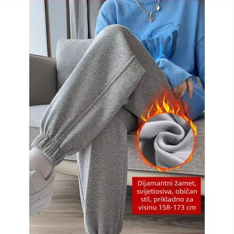 Ženske trenirke s unutarnjom podlogom, casual stil, visokim strukom, dugim hlačama, mješavina pamuk-poliester