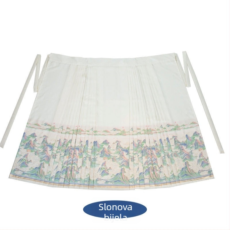 Hanfu haljina s motivom pejzaža planina i rijeka, zlatno šivanje, retro stil, izšivana Ma Mian suknja, poliester 70–80%, vlakno obojano