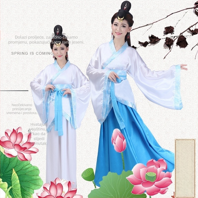 Hanfu ženski kostim s zakrivljenim rubom, Chang’e kostim za ples, tradicionalna kineska odjeća za nastupe, studentska drevna odjeća, odijelo za maturu i odraslu svečanost