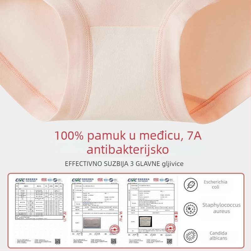 Lunilai Žensko pamučno donje rublje, antibakterijsko, srednje visine, jednobojno, 90-95% pamuka, pamuk u preponi