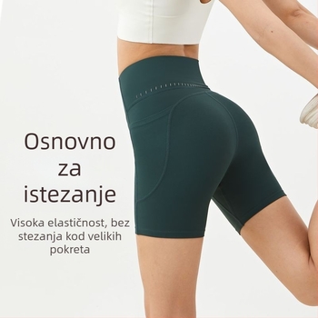 Ženske sportske šorce – podizanje stražnjice, visok struk, kontrola trbuha (nylon 80%, kratke hlače za jogu)