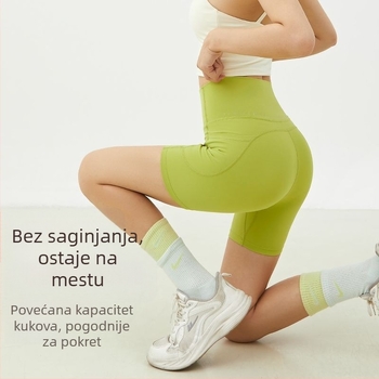 Ženske sportske šorce – podizanje stražnjice, visok struk, kontrola trbuha (nylon 80%, kratke hlače za jogu)