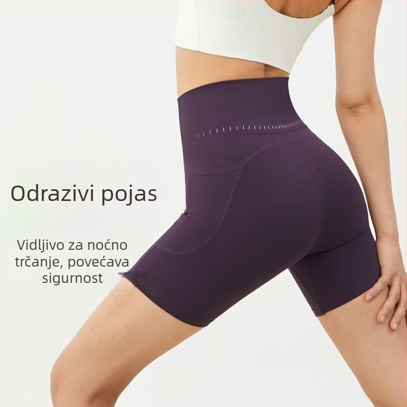 Ženske sportske šorce – podizanje stražnjice, visok struk, kontrola trbuha (nylon 80%, kratke hlače za jogu)
