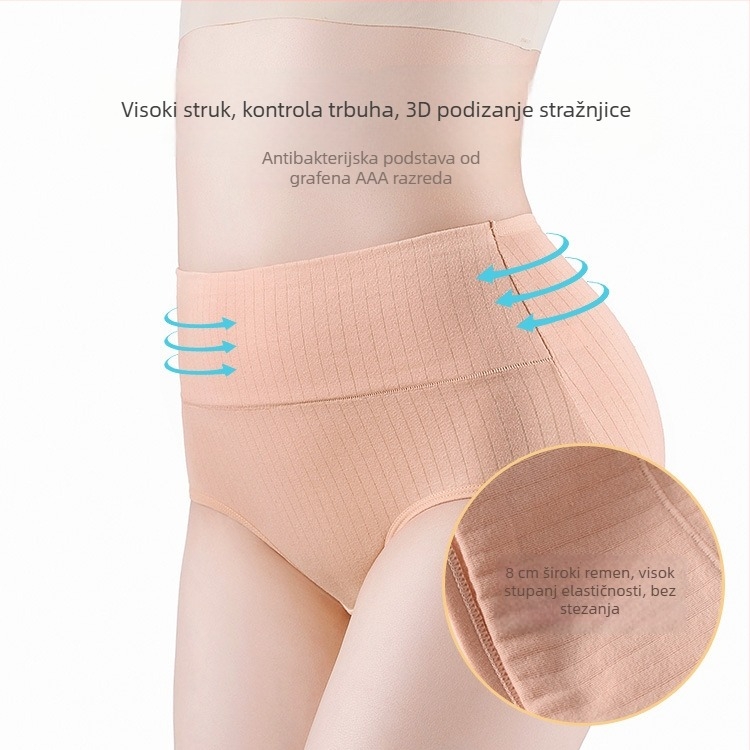 Ženski trokutasti bikini visoki pojas od pamuka, kontrola trbuha, antibakterijski, bez šavova, glavna tkanina 95% pamuk, podstava 100% pamuk