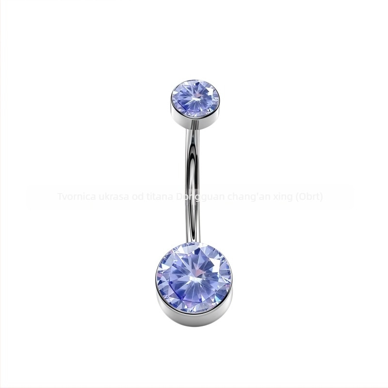 F136 titanova legura cilindrični bezel za pupčani piercing s cirkonom, unutarnje navijanje