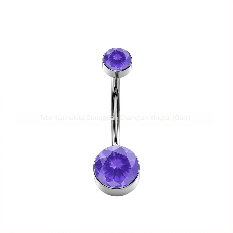 F136 titanova legura cilindrični bezel za pupčani piercing s cirkonom, unutarnje navijanje