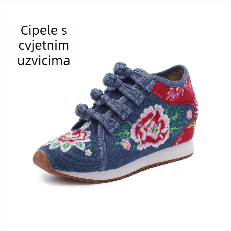 Ženske platnene tenisice s cvjetnim izvezom, fleece podstava, srednja visina gornjeg dijela, kompozitna potplat