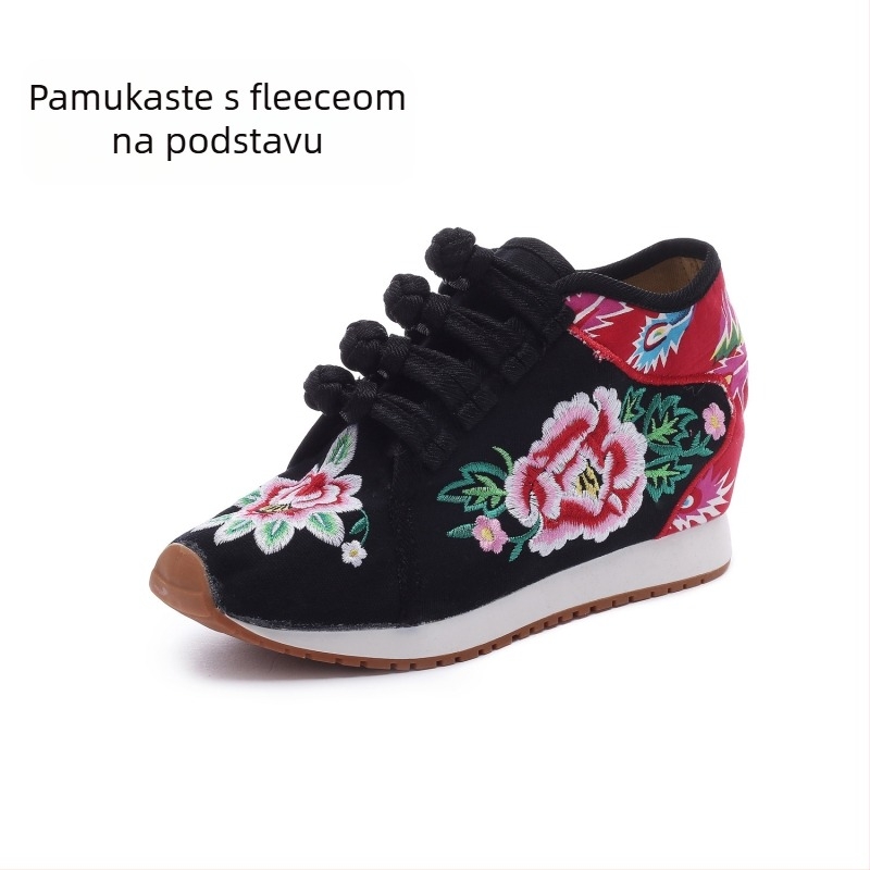 Ženske platnene tenisice s cvjetnim izvezom, fleece podstava, srednja visina gornjeg dijela, kompozitna potplat