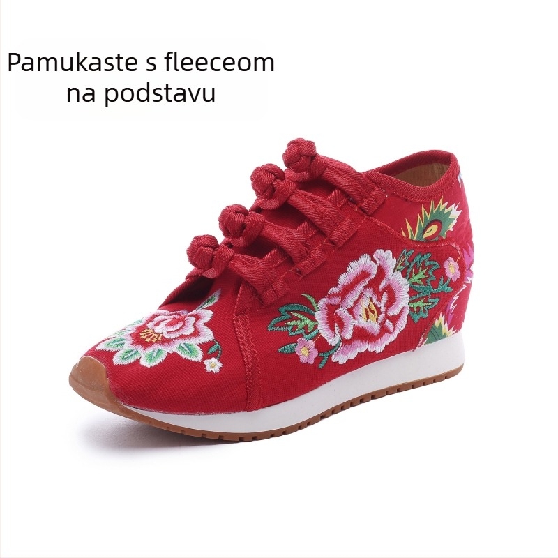 Ženske platnene tenisice s cvjetnim izvezom, fleece podstava, srednja visina gornjeg dijela, kompozitna potplat