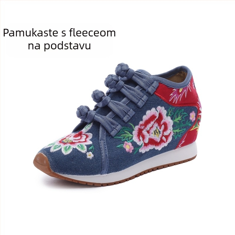 Ženske platnene tenisice s cvjetnim izvezom, fleece podstava, srednja visina gornjeg dijela, kompozitna potplat