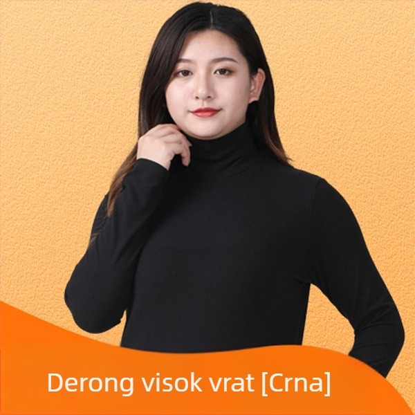 Ženski pleteni top s visokim ovratnikom od velura, uska silueta, dugi rukavi, poliester s elastanom