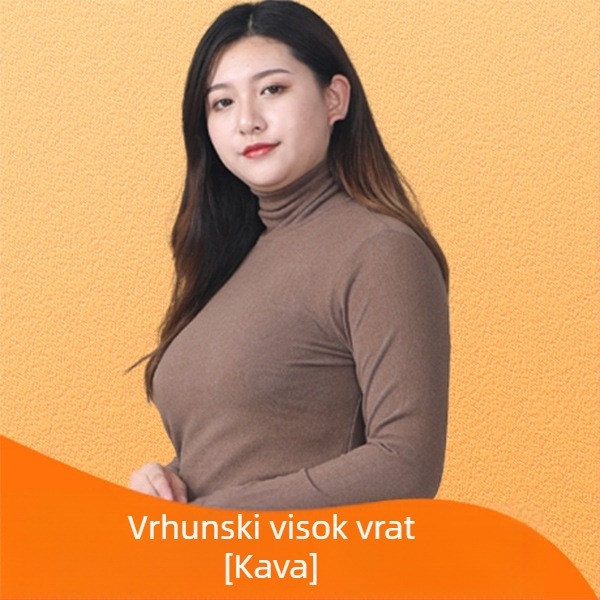 Ženski pleteni top s visokim ovratnikom od velura, uska silueta, dugi rukavi, poliester s elastanom