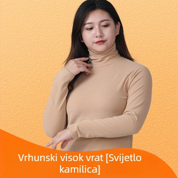 Ženski pleteni top s visokim ovratnikom od velura, uska silueta, dugi rukavi, poliester s elastanom