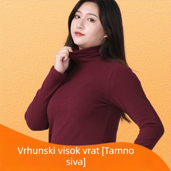 Ženski pleteni top s visokim ovratnikom od velura, uska silueta, dugi rukavi, poliester s elastanom