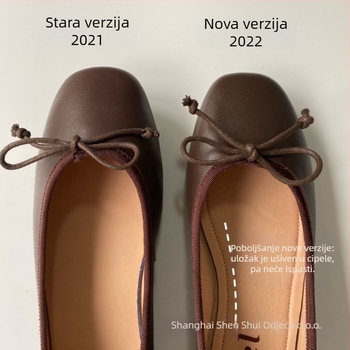 Ženske balerinke od prave kože, korejski stil, okrugli vrh, niski potpetica 1–3 cm, gumeni đon