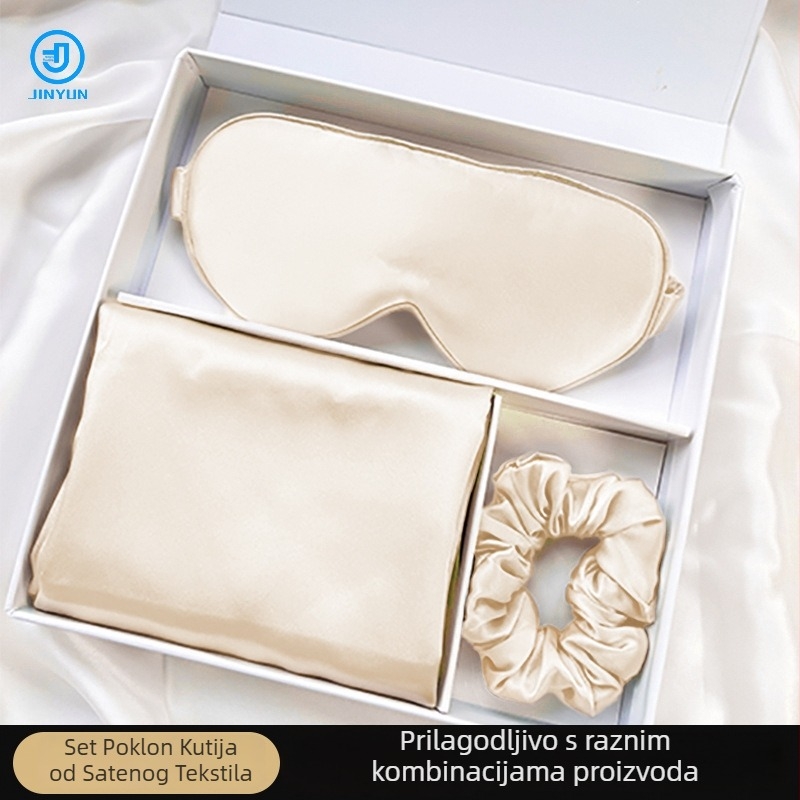 Set svilenih maski za oči, svilenkasta gumica za kosu i set jastučnica — 100% svila, satenski pletenina, reaktivno bojanje, modernan minimalistički darovni set