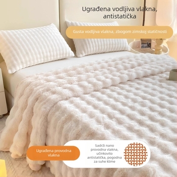 Plišani set posteljine od zaječine dlake i odgovarajući plišani pokrivač za jednokrevetni krevet, zimski velur boje mlijeka i koralni fleece