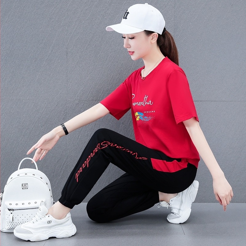 Ženski tiskani pamuk-spandeks pantalonski kostim, gradski casual stil, ljeto 2023