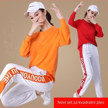 Ženski hlačasti kostim s geometrijskim uzorkom, dugi rukavi, poliester, jesen 2025