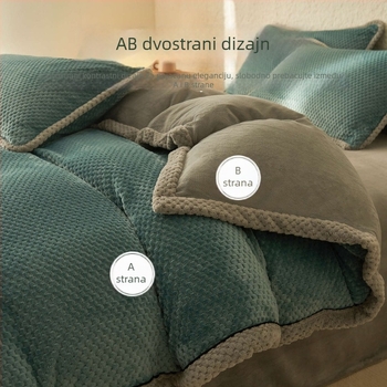 Set posteljine od mliječno velur i koralnog flisa, četiri dijela, navlaka za deku od zimskog flanela, jednobojan, modern minimalistički stil
