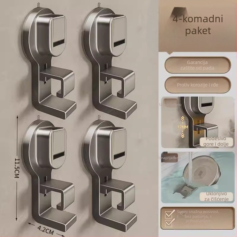 Zidni organizator kupaonice za umivaonik i kadu sa snažnom usisnom čašicom – ABS, Višestruka namjena, 1 sloj