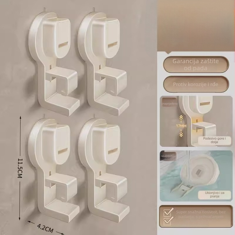 Zidni organizator kupaonice za umivaonik i kadu sa snažnom usisnom čašicom – ABS, Višestruka namjena, 1 sloj