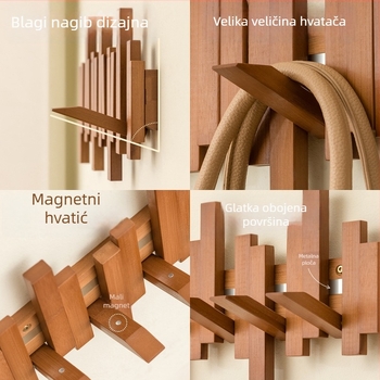 Magnetska vješalica za kapute s dizajnom tipki klavira, za ulazni hodnik i spavaću sobu, zidna, drvo/bambus, moderan minimalistički stil, 3+ redova kukica, nosivost 10–15 kg