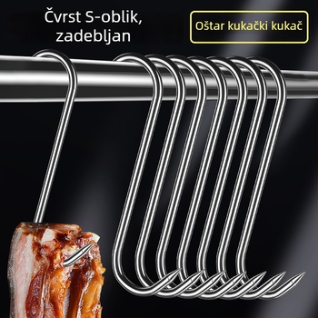 Kuka za meso od nehrđajućeg čelika, oblik S, s jednim kukom, lagani luksuz, nosivost 10–15 kg