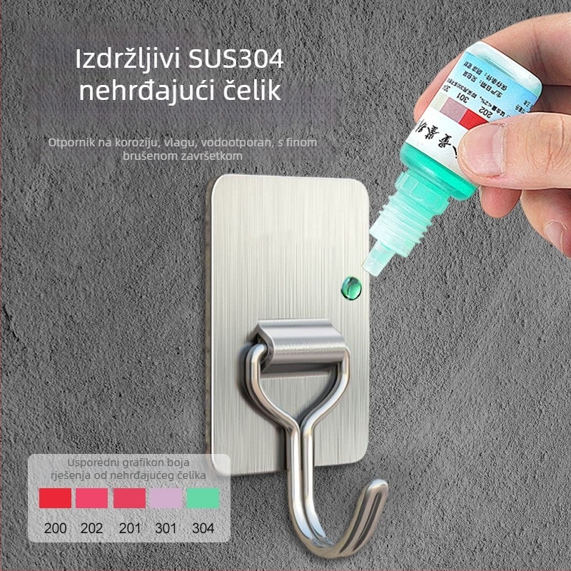 Ljepljiva kuka od nehrđajućeg čelika — teška, bez bušenja, za unutarnju i vanjsku uporabu, nosivost iznad 30 kg