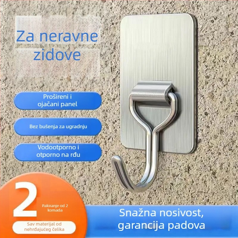 Ljepljiva kuka od nehrđajućeg čelika — teška, bez bušenja, za unutarnju i vanjsku uporabu, nosivost iznad 30 kg