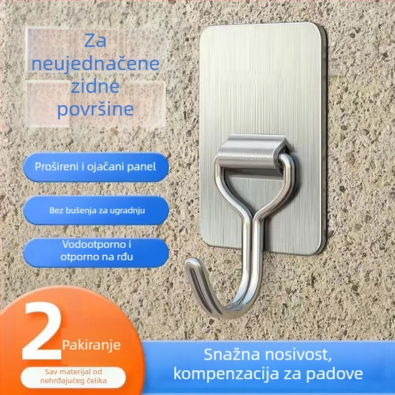 Ljepljiva kuka od nehrđajućeg čelika — teška, bez bušenja, za unutarnju i vanjsku uporabu, nosivost iznad 30 kg