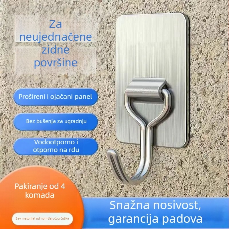 Ljepljiva kuka od nehrđajućeg čelika — teška, bez bušenja, za unutarnju i vanjsku uporabu, nosivost iznad 30 kg