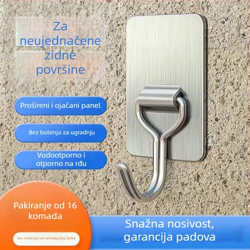 Ljepljiva kuka od nehrđajućeg čelika — teška, bez bušenja, za unutarnju i vanjsku uporabu, nosivost iznad 30 kg
