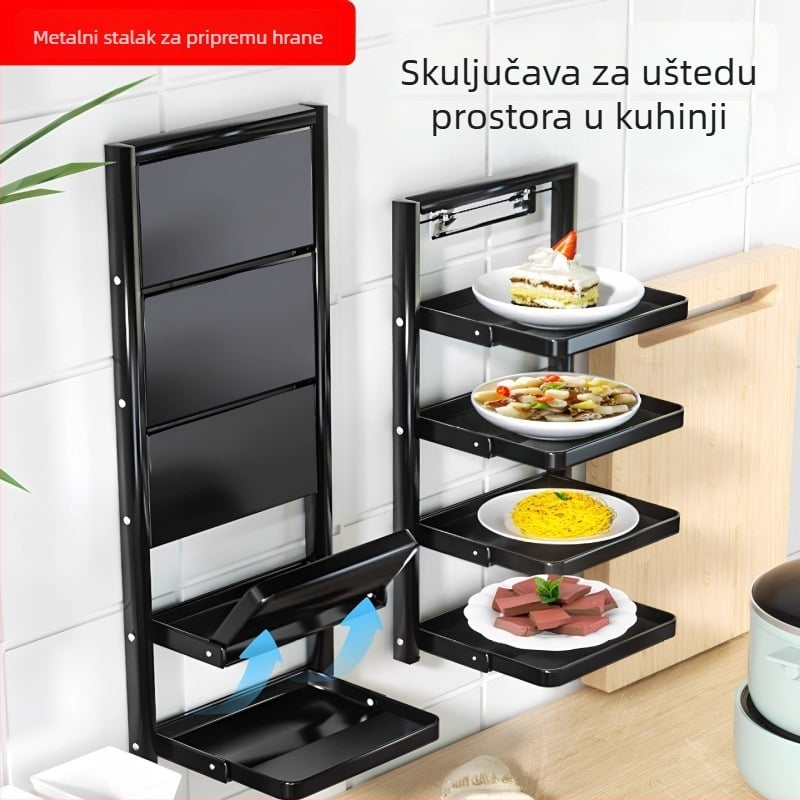 Stalak za pripremu hrane (sklopni, višeslojni, s usisnom kapom, zidni, metal)