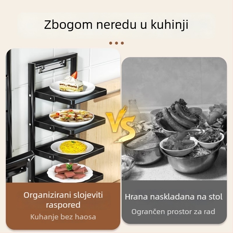 Stalak za pripremu hrane (sklopni, višeslojni, s usisnom kapom, zidni, metal)