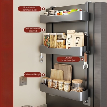 Bočni regał hladnjaka - bez bušenja, višeslojni kovni organizator za začine i foliju za zamatanje