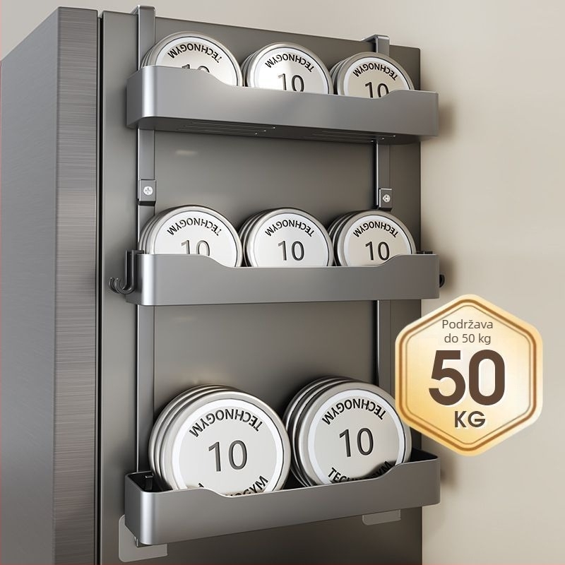 Bočni regał hladnjaka - bez bušenja, višeslojni kovni organizator za začine i foliju za zamatanje