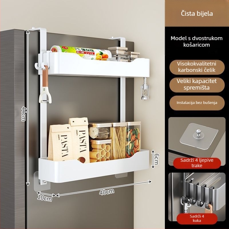 Bočni regał hladnjaka - bez bušenja, višeslojni kovni organizator za začine i foliju za zamatanje