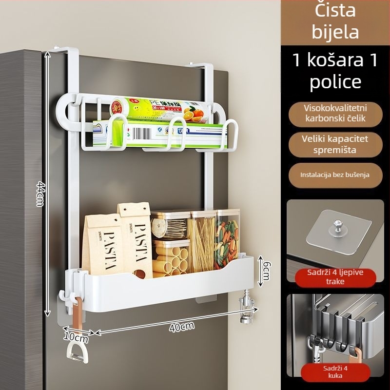 Bočni regał hladnjaka - bez bušenja, višeslojni kovni organizator za začine i foliju za zamatanje