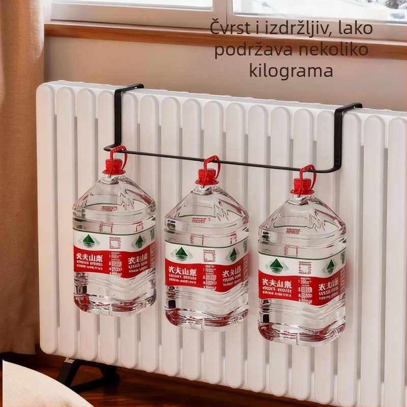 Kuka za radijator s integriranim držačem za odjeću – željezo, jednostruko kuka, moderni minimalistički stil, nosivost 1–3 kg, predstavljanje zimi 2025